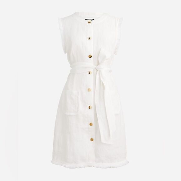 J.Crew Raw Hem Mini Shirtdress Linen White Belted Medium NWT - Picture 5 of 14